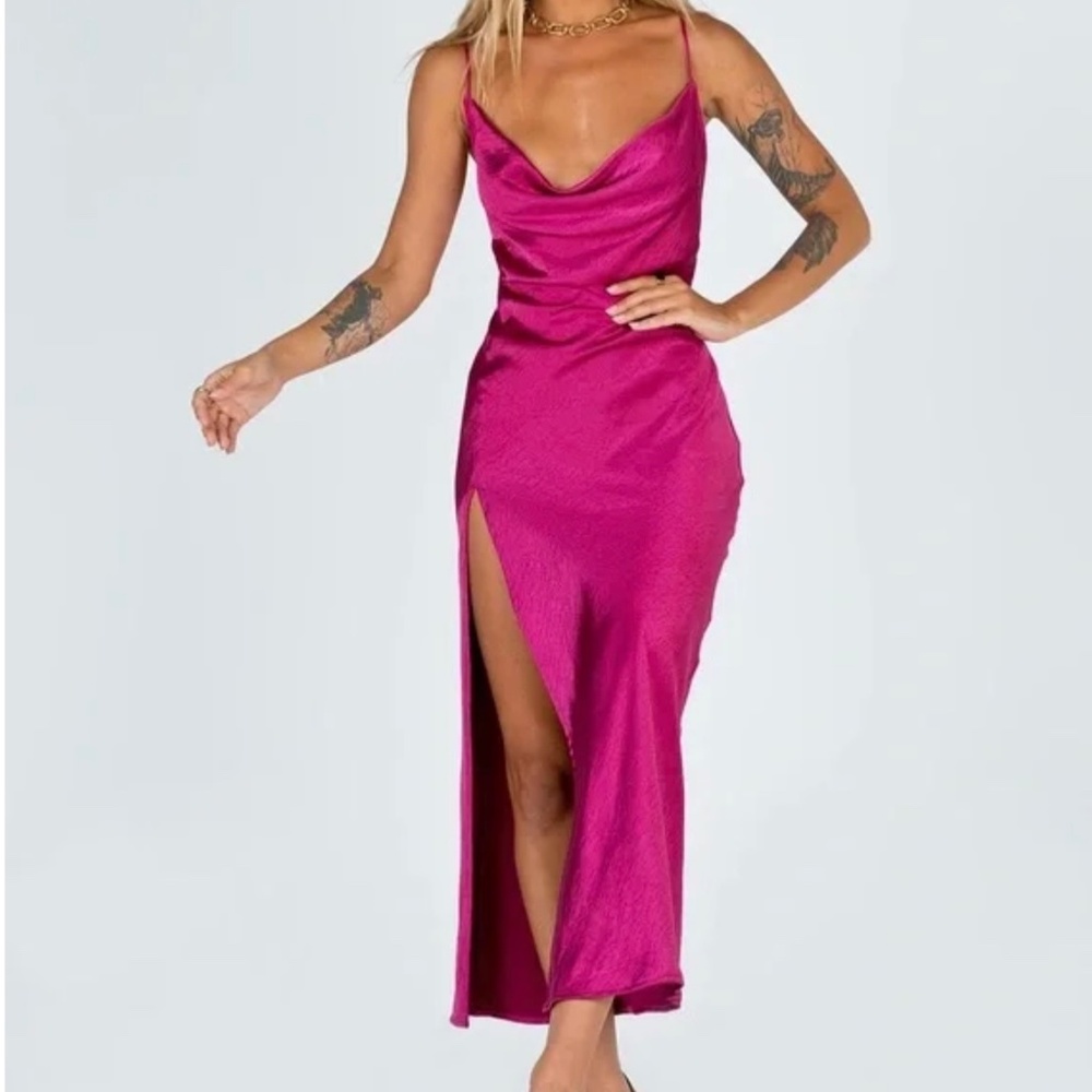 Princess Polly Lioness Walk the Line Satin Midi Dress Magenta
